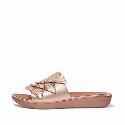 Fitflop Sola Feather Metallic Leather Slides Sandaler Dame, Rosa Gull 795-C97